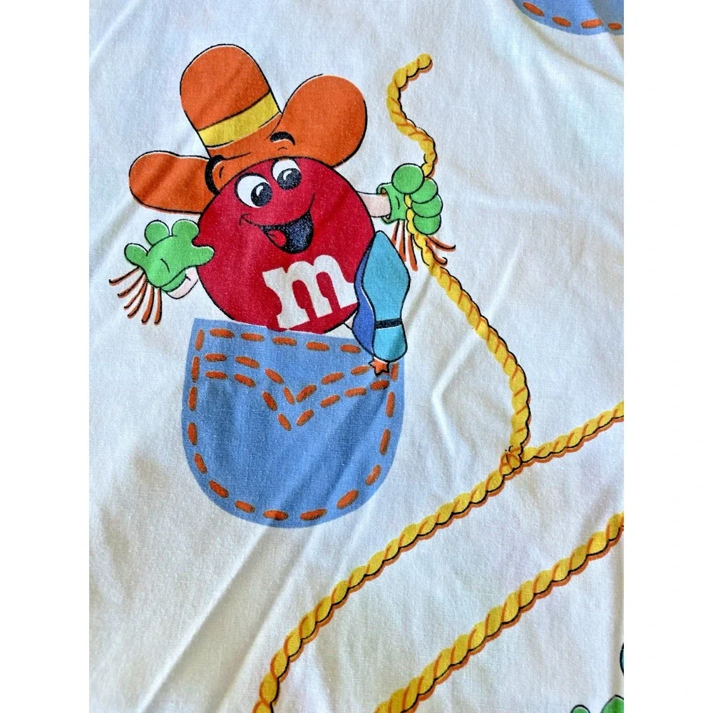 Vintage M&M Candy Mars Cannon Western Cowboy Twin Fitted‎ Bed Sheet